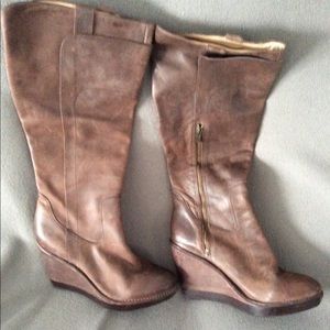 FRYE Women's Paige Wedge Boot, Slate Bunished Antiqued Leather, 10 M US